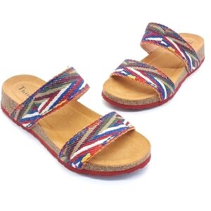 Think! Koak Cork Size 10 EU 41 Multicolor Leather Slip On Open Toe Sandals